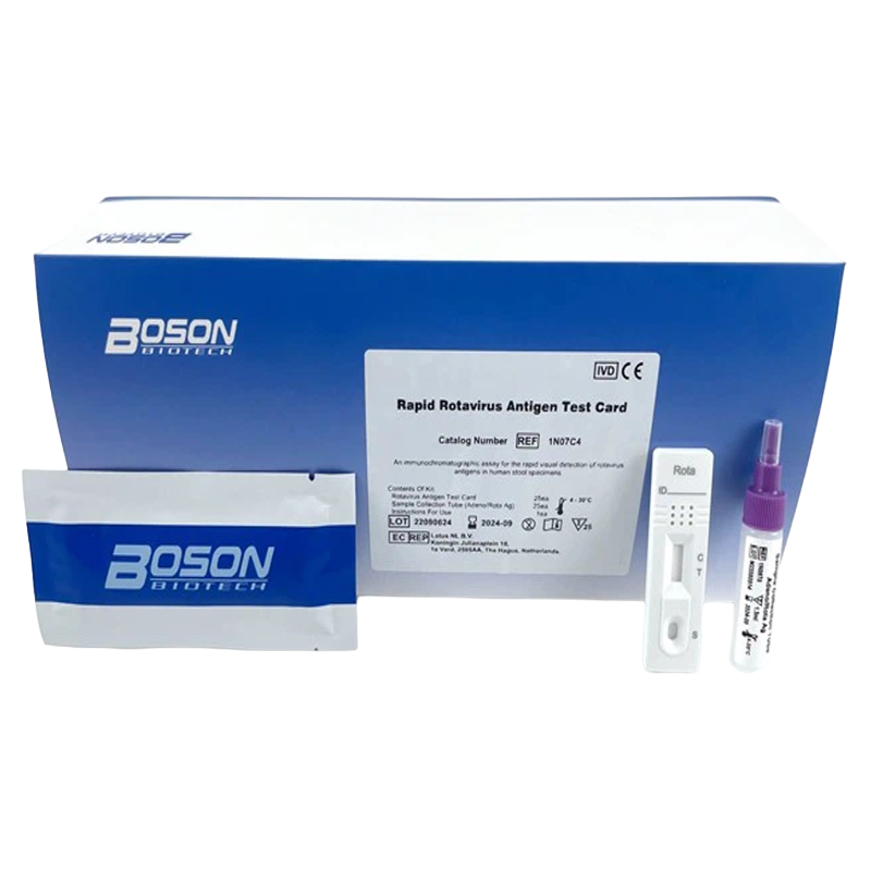 Швидкий тест для виявлення антигенів ротавірусу, тест картка (кал), комплект включає пробірку для зразка: 1N07C4, Xiamen Boson Biotech Co., Ltd.